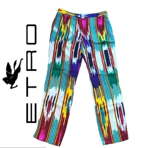 Etro Ikat-Print Ankle Pants, Pink/Multi Color Size 6 - Picture 1 of 13
